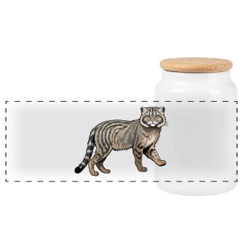 Pallas Wildcat - Animal Design - Panoramic Cookie Jar with Wooden Lid - white - Front