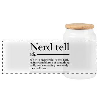 Nerd Tell Definition | Funny Nerds - Panoramic Cookie Jar with Wooden Lid - white - Front