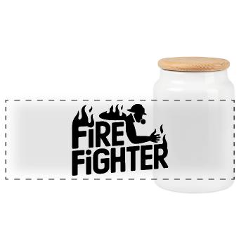 Fire fighter - Cool Hero Logo - Panorama Keksdose mit Holzdeckel - Weiß - Vorne