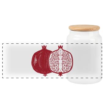 Pomegranate Cut Motif - Panoramic Cookie Jar with Wooden Lid - white - Front