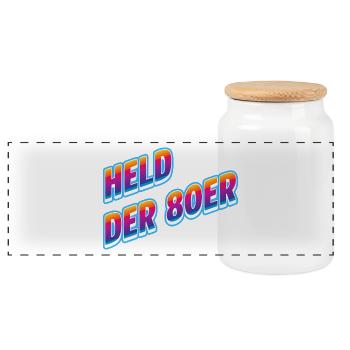 Held der 80er Neon-Retro - Panorama Keksdose mit Holzdeckel - Weiß - Vorne