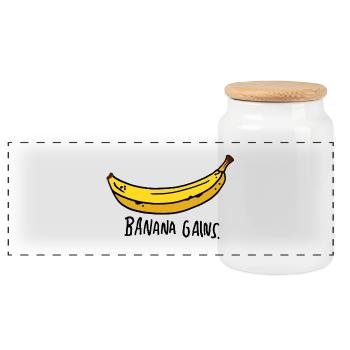 Banana Gains Banane Sport Fitness Gym Geschenk - Panorama Keksdose mit Holzdeckel - Weiß - Vorne