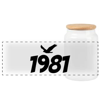 1981 Vintage Jahrgang Adler Grafik - Panorama Keksdose mit Holzdeckel - Weiß - Vorne