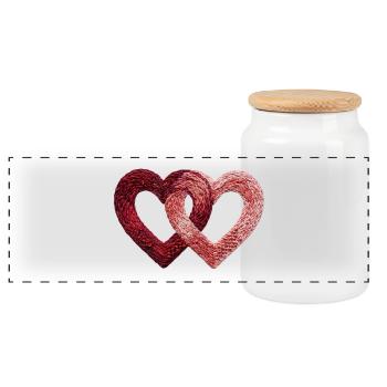 Two Valentine's Day Hearts Embroidered Look (Printed) - Panoramic Cookie Jar with Wooden Lid - white - Front