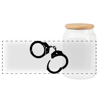 Handschellen Handcuffs - Panorama Keksdose mit Holzdeckel - Weiß - Vorne