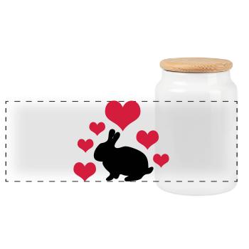 Rabbit with 6 hearts 2 - Panoramic Cookie Jar with Wooden Lid - white - Front