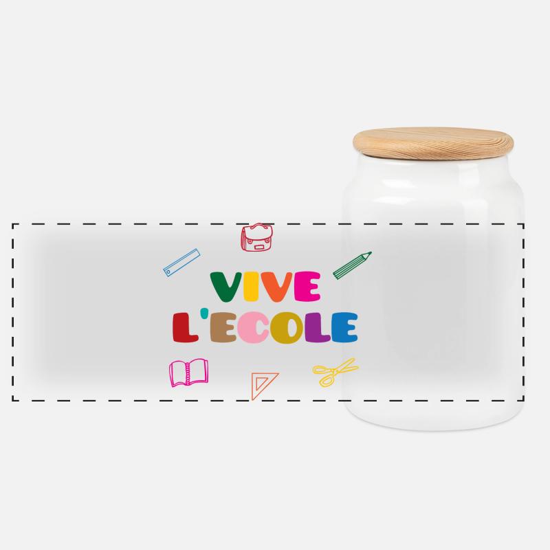 Vive l'Ecole - Boîte à biscuits avec couvercle en bois - blanc