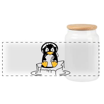 Penguin est à l'écoute de la musique - Boîte à biscuits avec couvercle en bois - blanc - Devant