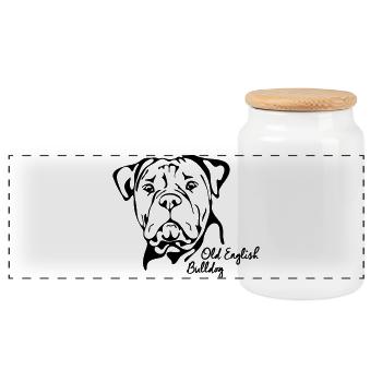 OLD ENGLISH BULLDOG OEB canine dog Wilsigns - Panoramic Cookie Jar with Wooden Lid - white - Front