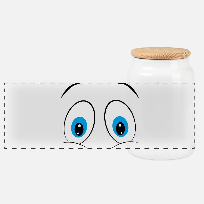 eyes - Panoramic Cookie Jar with Wooden Lid - white