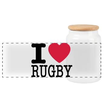 i love rugby - Panoramic Cookie Jar with Wooden Lid - white - Front