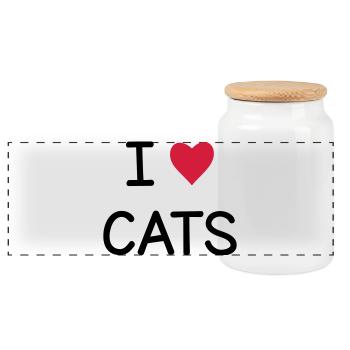 I love Cats gift for cat lovers - Panoramic Cookie Jar with Wooden Lid - white - Front