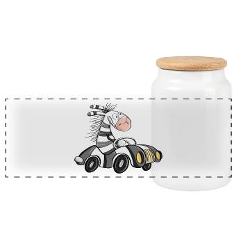 Cooles Zebra Fährt Auto - Comic Rennwagen - Panorama Keksdose mit Holzdeckel - Weiß - Vorne