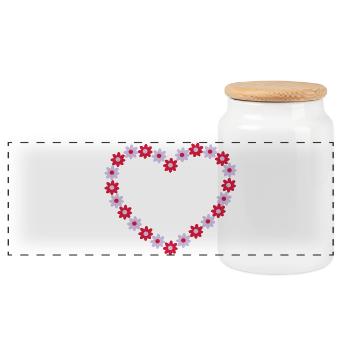 Heart of flowers - Panoramic Cookie Jar with Wooden Lid - white - Front