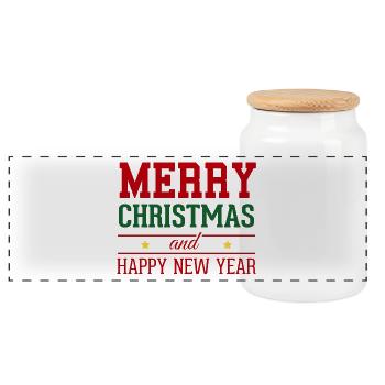 Merry Christmas and Happy New Year - Panorama Keksdose mit Holzdeckel - Weiß - Vorne