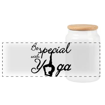 Yoga Special Fitness Meditation Sport Spruch - Panoramic Cookie Jar with Wooden Lid - white - Front