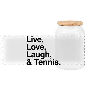 live love laugh and tennis - passion raquette - Boîte à biscuits avec couvercle en bois - blanc - Devant