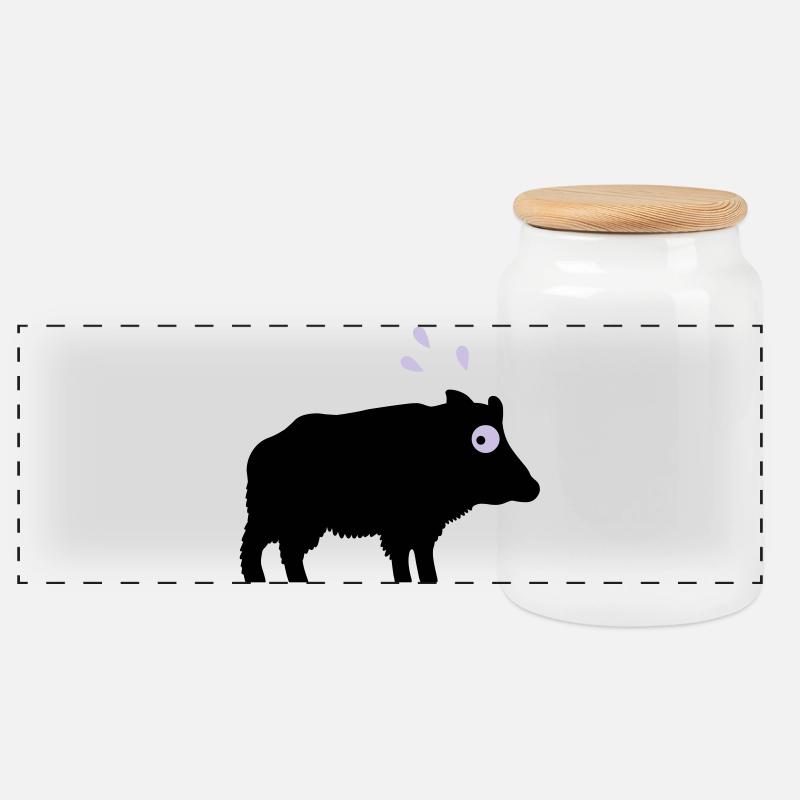 Angstschwitzendes Wildschwein - Panorama Keksdose mit Holzdeckel - Weiß