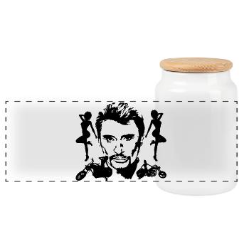 T shirt johnny - Boîte à biscuits avec couvercle en bois - blanc - Devant