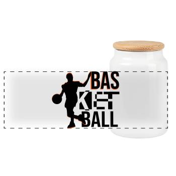basketball - Panorama Keksdose mit Holzdeckel - Weiß - Vorne