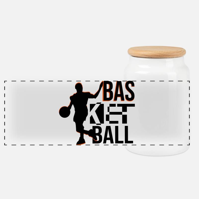 basketball - Panoramic Cookie Jar with Wooden Lid - white