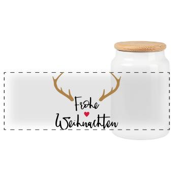Merry Christmas Antlers Heart Nose Reindeer Moose - Panoramic Cookie Jar with Wooden Lid - white - Front