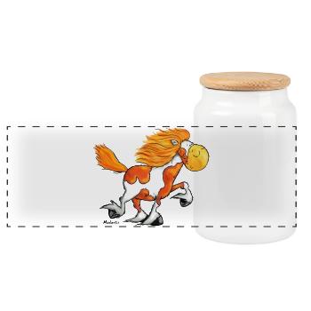 „Icelandic Power“ -Icelandic Horse - Panoramic Cookie Jar with Wooden Lid - white - Front