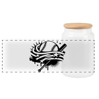 Une balle de baseball et une batte de base-ball - Boîte à biscuits avec couvercle en bois - blanc - Devant