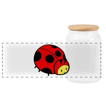 Young ladybug - Panoramic Cookie Jar with Wooden Lid - white - Front