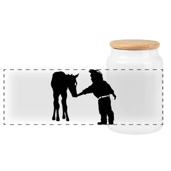 Cowboy - Panoramic Cookie Jar with Wooden Lid - white - Front