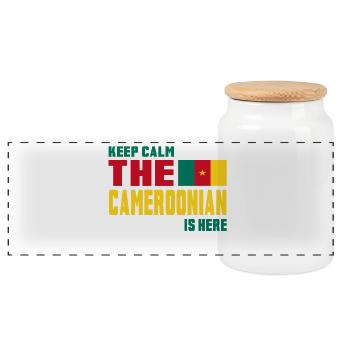Keep Calm Cameroon / Africa Gift National Colors - Panoramic Cookie Jar with Wooden Lid - white - Front