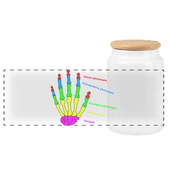 Hand Bone Anatomy Human Evolution Physio - Panoramic Cookie Jar with Wooden Lid - white - Front