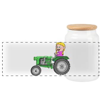 Traktor Kinder - Panorama Keksdose mit Holzdeckel - Weiß - Vorne