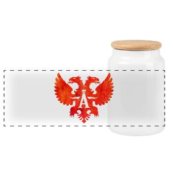 Albania Shqipëri - Albanian Eagle - Albanian - Panoramic Cookie Jar with Wooden Lid - white - Front