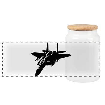 fighter F-15 - Panoramic Cookie Jar with Wooden Lid - white - Front