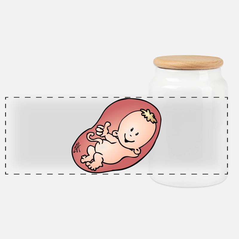 Pregnant - pregnancy - Panoramic Cookie Jar with Wooden Lid - white