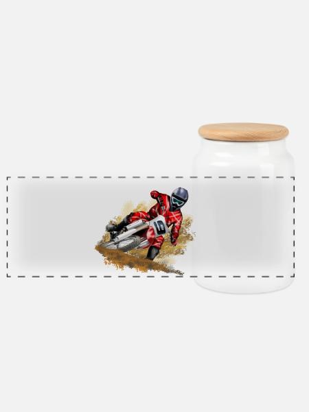 Motocross - Panorama Keksdose mit Holzdeckel - Weiß