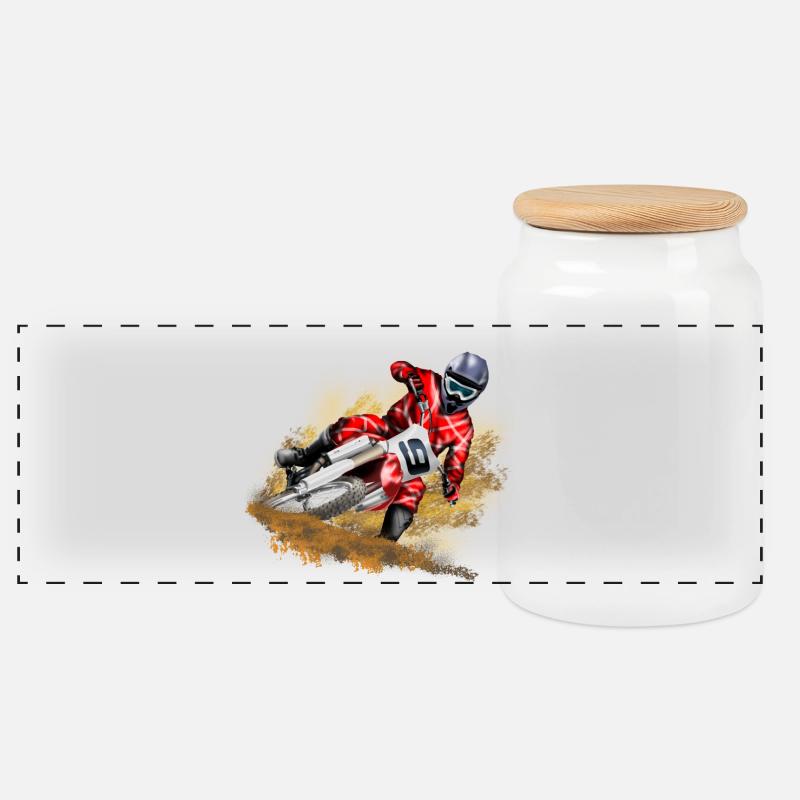 Motocross - Panorama Keksdose mit Holzdeckel - Weiß