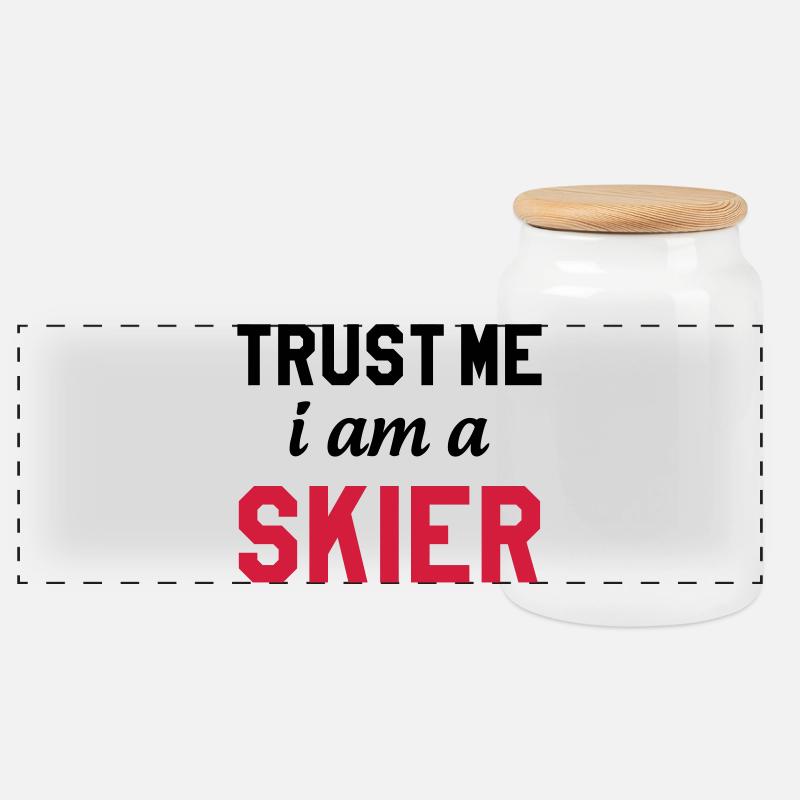 Trust me I am Skier - Boîte à biscuits avec couvercle en bois - blanc