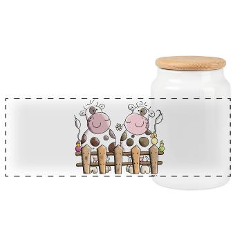 Kuh Duo - Panorama Keksdose mit Holzdeckel - Weiß - Vorne