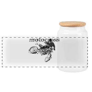 motocross - Panoramic Cookie Jar with Wooden Lid - white - Front