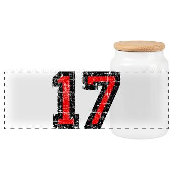 Zahl 17 (Vintage Rot) 17. Geburtstag Nr. 17 - Panorama Keksdose mit Holzdeckel - Weiß - Vorne