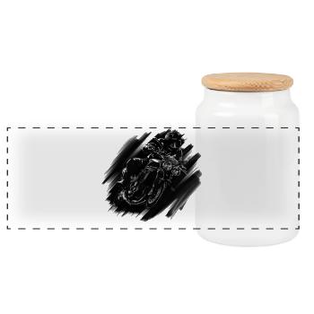 motorcycle - Panoramic Cookie Jar with Wooden Lid - white - Front