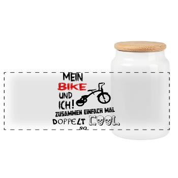 Fahrrad Radfahrer Mountainbiker - Panorama Keksdose mit Holzdeckel - Weiß - Vorne