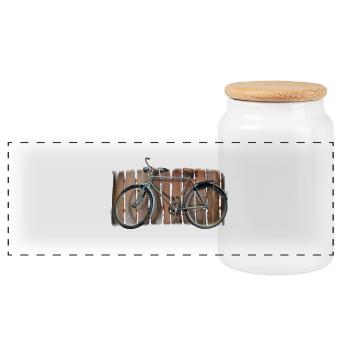 Fahrrad retro - Panorama Keksdose mit Holzdeckel - Weiß - Vorne
