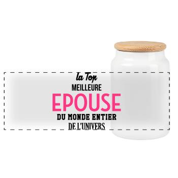 Epouse Femme Couple Saint Valentin Amour Love - Boîte à biscuits avec couvercle en bois - blanc - Devant