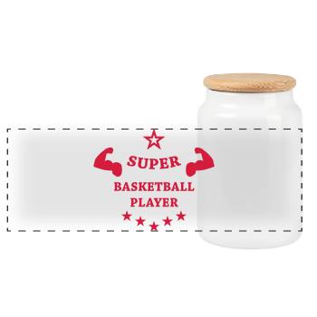 Basketball - Basket Ball - Game - Sport - Player - Panoramic Cookie Jar with Wooden Lid - white - Front