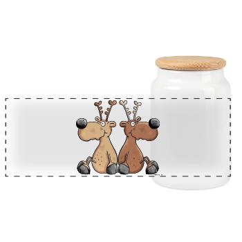 Rentier Freundschaft - Panorama Keksdose mit Holzdeckel - Weiß - Vorne
