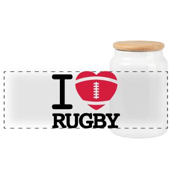 I love Rugby - Panoramic Cookie Jar with Wooden Lid - white - Front