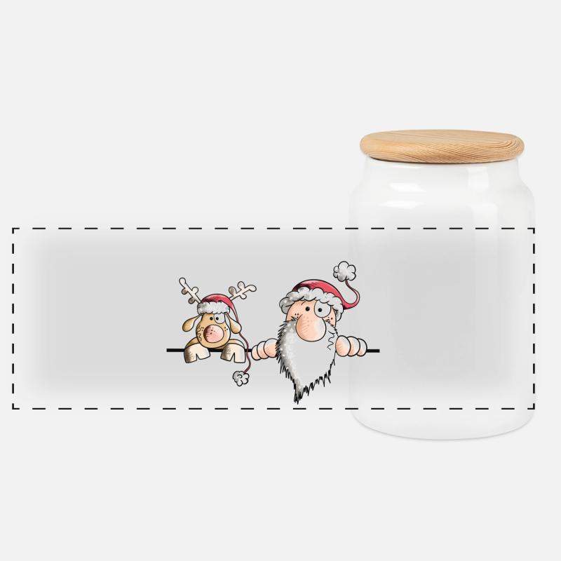 Der Nikolaus und sein Rentier - Panorama Keksdose mit Holzdeckel - Weiß